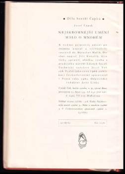 Josef Čapek: Nejskromnější umění ; Málo o mnohém