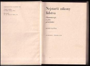 Josef Klima: Nejstarší zákony lidstva