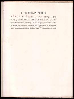 Jaroslav Preiss: Několik úvah z let 1905-1907