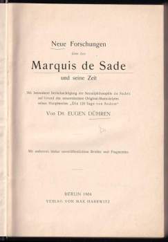 Eugen Dühren: Neue Forschungen über den Marquis de Sade und seine Zeit