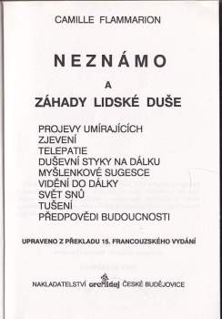 Camille Flammarion: Neznámo a záhady lidské duše