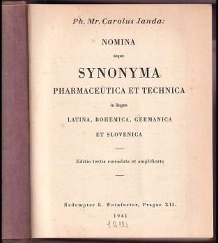 Karel Janda: Nomina atque synonyma pharmaceutica et technica in lingua latina, bohemica, germanica et slovenica