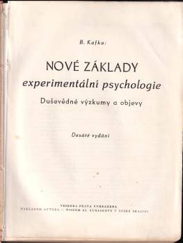 Břetislav Kafka: Nové základy experimentální psychologie