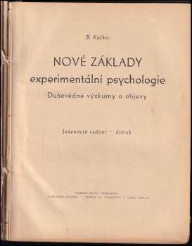 Břetislav Kafka: Nové základy experimentální psychologie