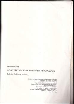 Břetislav Kafka: Nové základy experimentální psychologie
