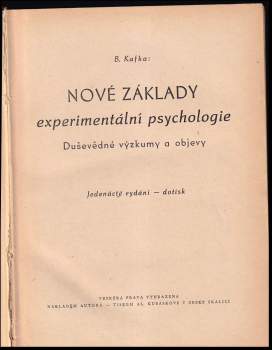 Břetislav Kafka: Nové základy experimentální psychologie