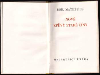 Bohumil Mathesius: Nové zpěvy staré Číny