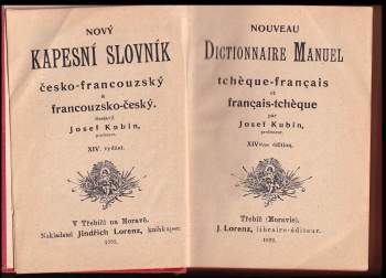 Josef Štefan Kubín: Nový kapesní slovník česko-francouzský a francouzsko-český