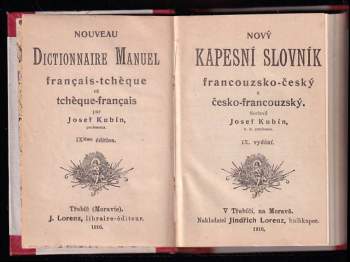Josef Štefan Kubín: Nový kapesní slovník česko- francouzský a francouzsko- český