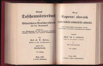 František Václav Autrata: Nový Kapesní slovník jazyka českého a němemeckého s mluvnicí Díl 1 + 2 - SVÁZANÉ V JEDNOM SVAZKU