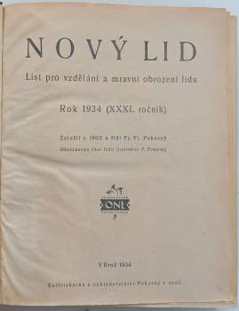 F Pokorný: Nový lid  list pro vzdělání a mravní obrození lidu Rok 1934 ročník XXXI.
