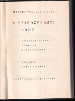 Marcus Tullius Cicero: O přirozenosti bohů