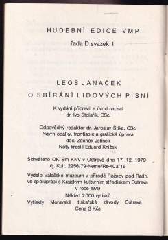 Leoš Janáček: O sbírání lidových písní