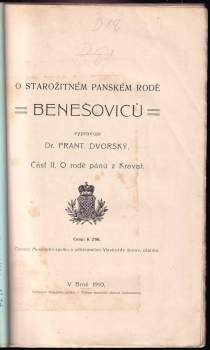 František Dvorský: O starožitném panském rodě Benešoviců