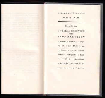 Karel Čapek: O věcech obecných, čili, Zóon politikon - 1. VYDÁNÍ