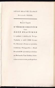 Karel Čapek: O věcech obecných, čili, Zoon politikon