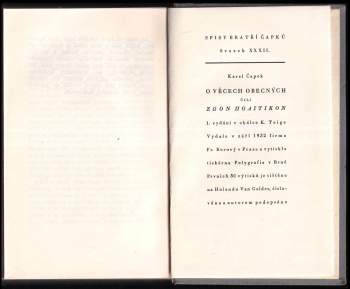 Karel Čapek: O věcech obecných, čili, Zoon politikon