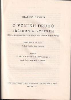 Charles Darwin: O vzniku druhů přírodním výběrem