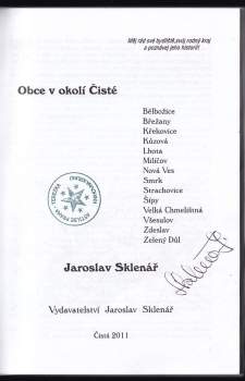 Jaroslav Sklenář: Obce v okolí Čisté