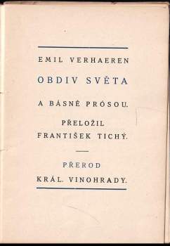 Émile Verhaeren: Obdiv světa a básně prósou