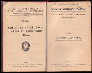 Antonín Hartmann: Obecný knihovní zákon ze dne 25. července 1871, č. 95 ř. z., a jiné předpisy knihovního práva
