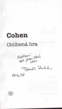 Leonard Cohen: Oblíbená hra DEDIKACE / PODPIS TOMÁŠ HRÁCH- překladatel