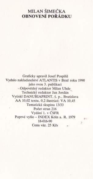 Milan Šimečka: Obnovení pořádku