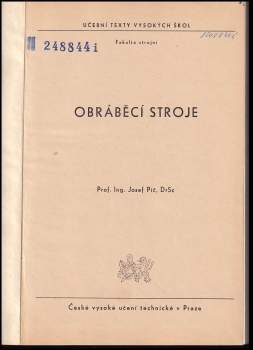 Josef Píč: Obráběcí stroje