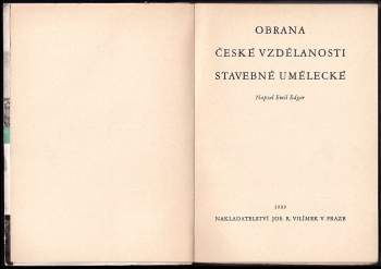 Emil Edgar: Obrana české vzdělanosti stavebně umělecké