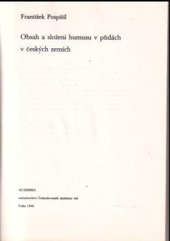 František Pospíšil: Obsah a složení humusu v půdách v českých zemích