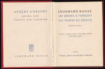 Leonhard Ragaz: Od Krista k Marxovi, od Marxe ke Kristu