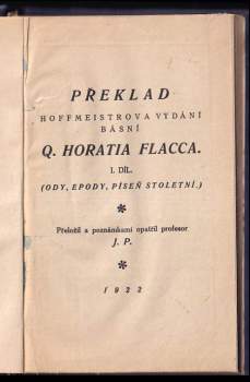 Quintus Flaccus Horatius: Překlad Hoffmeistrova vydání básní Q. Horatia Flacca