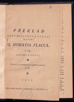 Quintus Flaccus Horatius: Překlad Hoffmeistrova vydání básní Q. Horatia Flacca