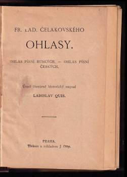 František Ladislav Čelakovský: Ohlasy + Sibiřské povídky + V kamenouhelném lese