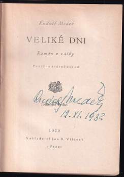Rudolf Medek: Veliké dni