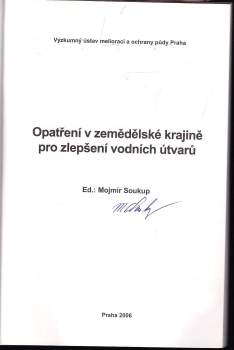 Mojmír Soukup: Opatření v zemědělské krajině pro zlepšení vodních útvarů