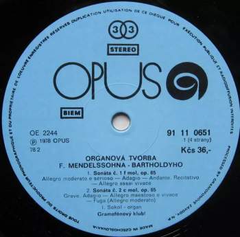 Felix Mendelssohn-Bartholdy: Organová Tvorba - Werke Für Orgel (2xLP)