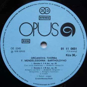 Felix Mendelssohn-Bartholdy: Organová Tvorba - Werke Für Orgel (2xLP)