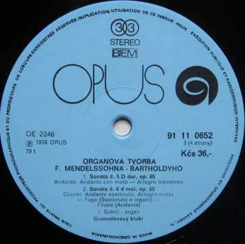 Felix Mendelssohn-Bartholdy: Organová Tvorba - Werke Für Orgel (2xLP)