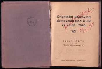 Josef Hodys: Orientační ukazovatel domovních čísel a ulic ve Velké Praze