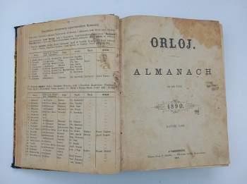 Orloj - Almanach na rok Páně - ročník XVI. 1888 téměř kompletní, ročník XVIII. 1890 kompletní + Komenský almanach na rok páně 1918 kompletní + nekompletní úseky almanachů z podobného období + Českobratrský kalendář na rok 1925 - ročník VI. + Komenský kalendář českých evangelíků na rok páně 1918 kompletní - SVÁZANÉ V JEDNOM SVAZKU