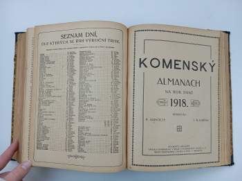 Orloj - Almanach na rok Páně - ročník XVI. 1888 téměř kompletní, ročník XVIII. 1890 kompletní + Komenský almanach na rok páně 1918 kompletní + nekompletní úseky almanachů z podobného období + Českobratrský kalendář na rok 1925 - ročník VI. + Komenský kalendář českých evangelíků na rok páně 1918 kompletní - SVÁZANÉ V JEDNOM SVAZKU