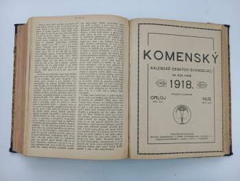 Orloj - Almanach na rok Páně - ročník XVI. 1888 téměř kompletní, ročník XVIII. 1890 kompletní + Komenský almanach na rok páně 1918 kompletní + nekompletní úseky almanachů z podobného období + Českobratrský kalendář na rok 1925 - ročník VI. + Komenský kalendář českých evangelíků na rok páně 1918 kompletní - SVÁZANÉ V JEDNOM SVAZKU