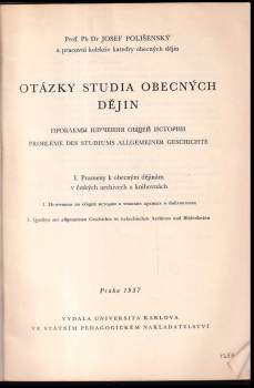 Josef Polišenský: Otázky studia obecných dějin