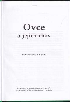František Horák: Ovce a jejich chov