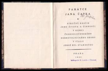 Jan Čapek: Památce Jana Čapka