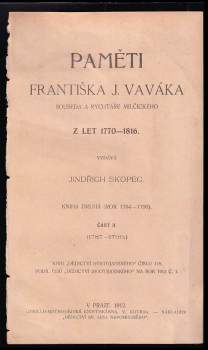 František Jan Vavák: Paměti