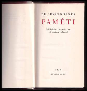 Edvard Beneš: Paměti