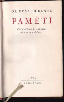 Edvard Beneš: Paměti