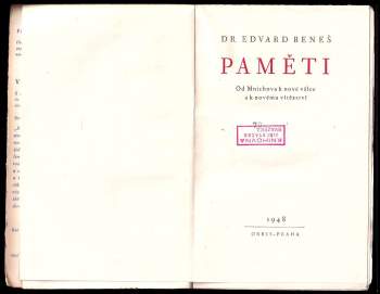 Edvard Beneš: Paměti